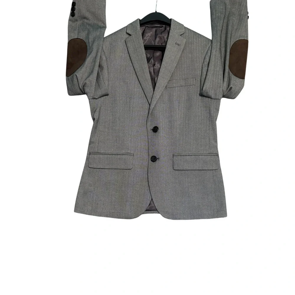 Lauren Ralph Lauren Blazer Boy 14R Gray Herringbone Brown Elbow Patch Sport Coat
